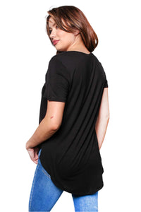 Women's Short Sleeve V Neck Front Pocket Top