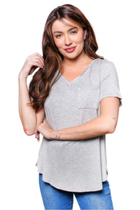 Women's Short Sleeve V Neck Front Pocket Top