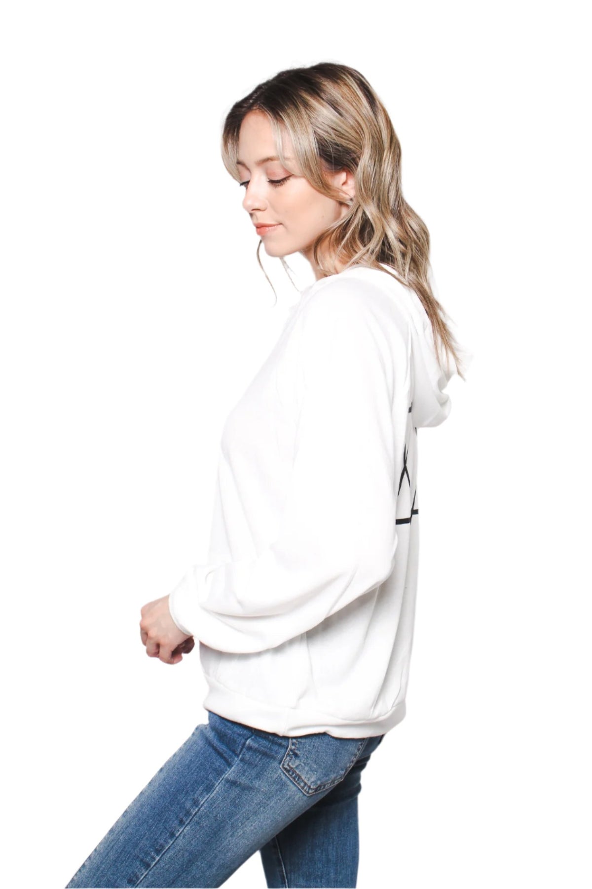 Women's Long Sleeve Hoodie w/ Front Pocket and "Star of David" Back Print