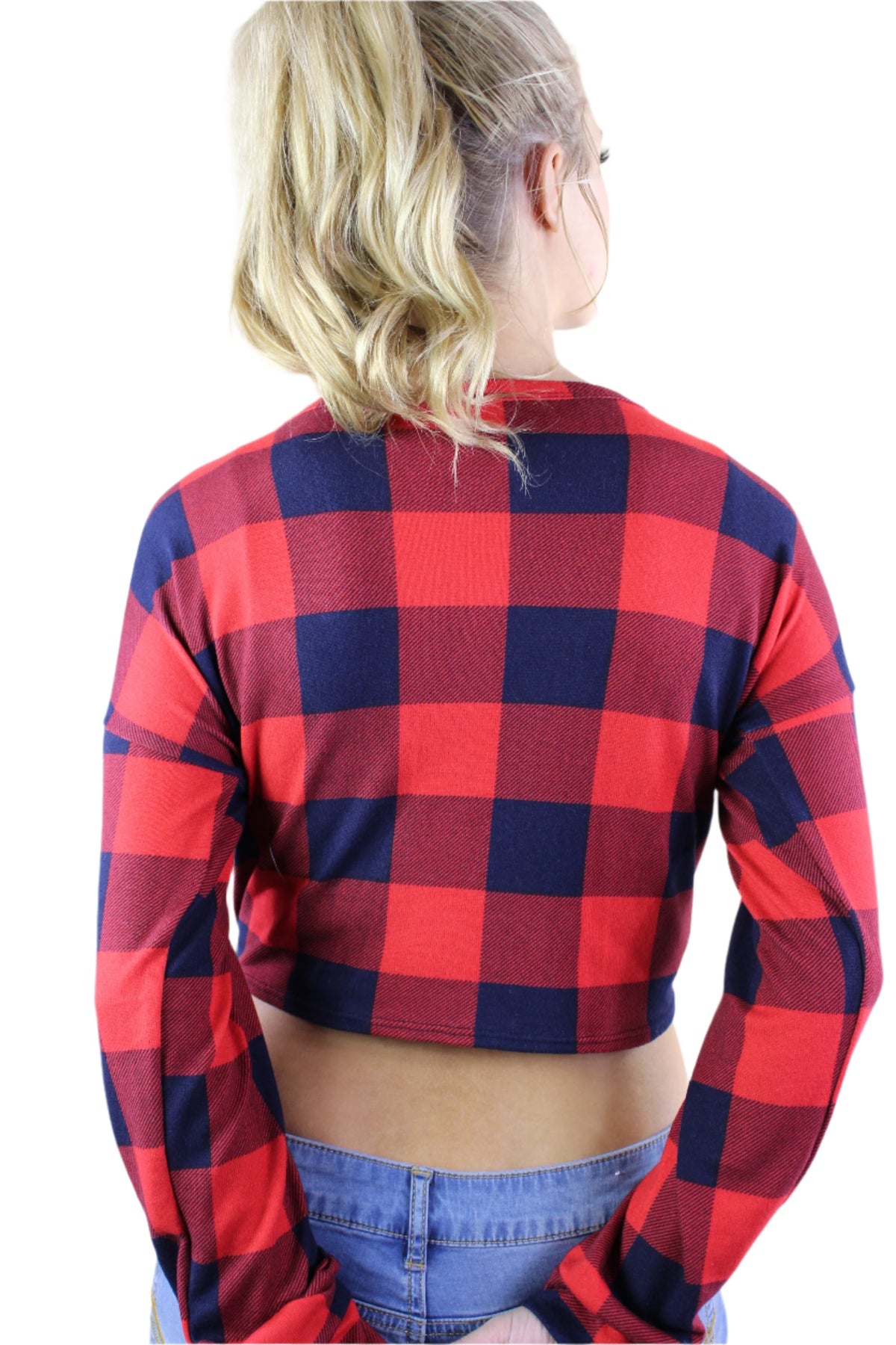 Women's Long Sleeve Plaid Crop Top