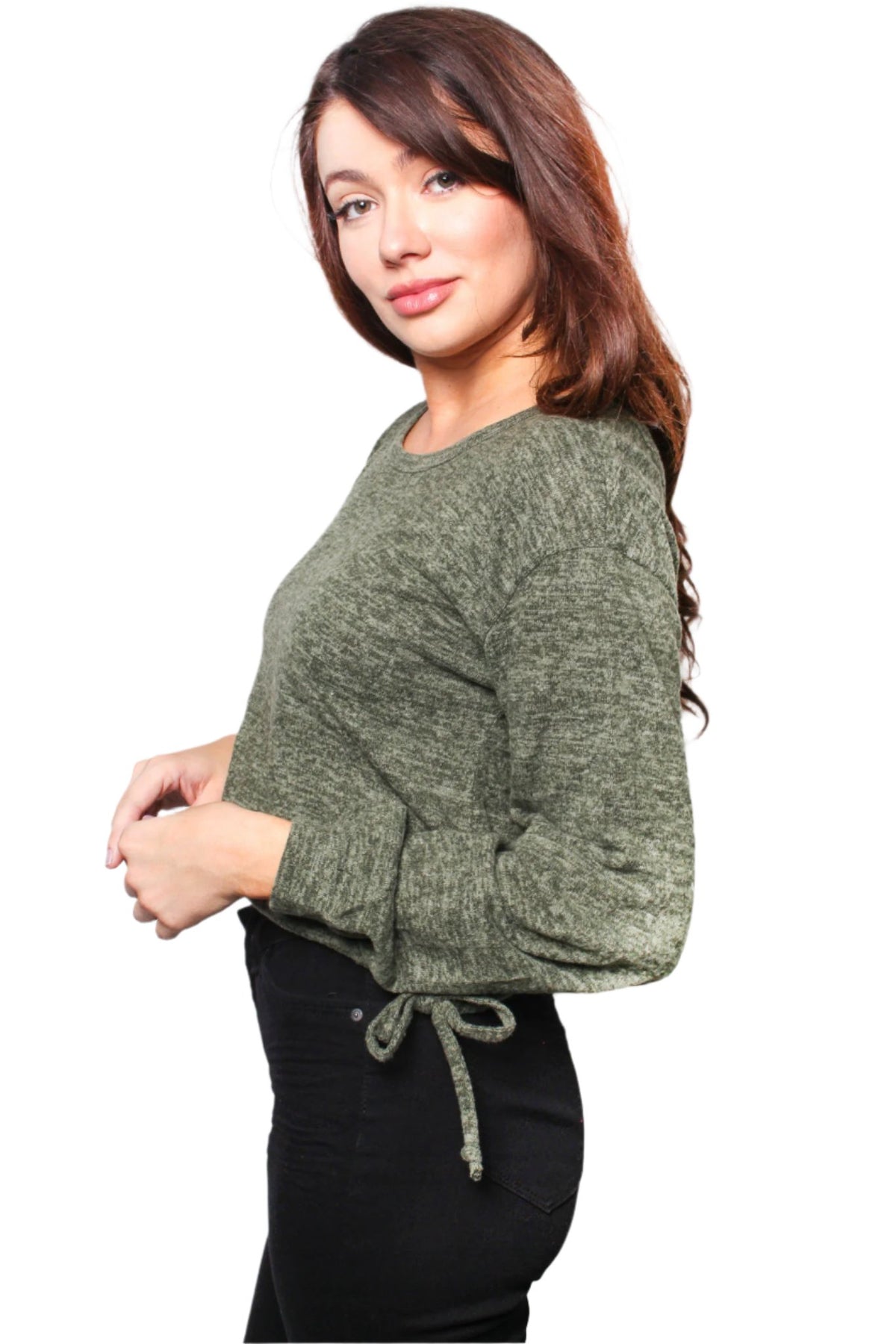 Women's Drawstring Criss Cross Back Long Sleeve Top