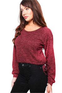 Women's Drawstring Criss Cross Back Long Sleeve Top