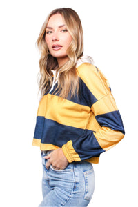 Women's Long Sleeve Johnny Collar Striped Top