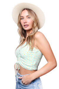 Women's Sleeveless V Neck Drawstring Crop Top