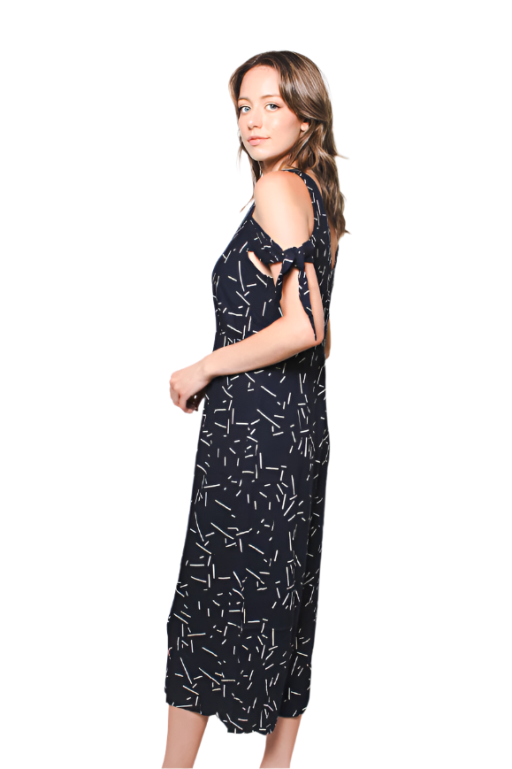 Women's Line Print V Neck Jumpsuit with Cut Outs