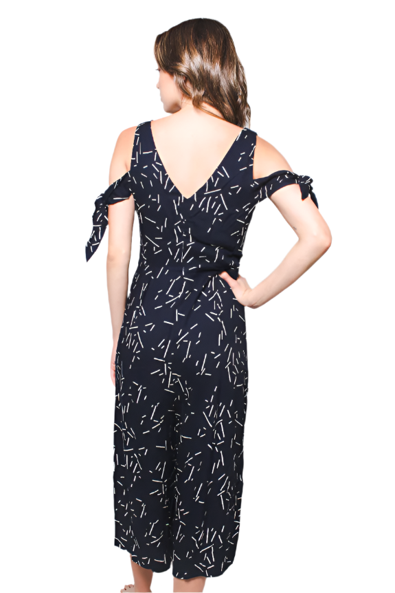 Women's Line Print V Neck Jumpsuit with Cut Outs