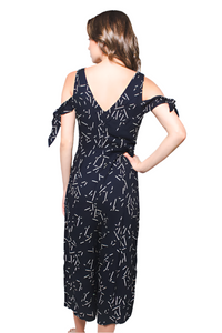 Women's Line Print V Neck Jumpsuit with Cut Outs