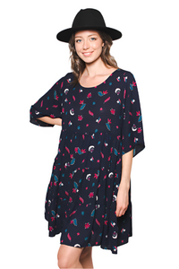 Women's Woven Printed Half Sleeve Scoop Neck Baby Doll Dress