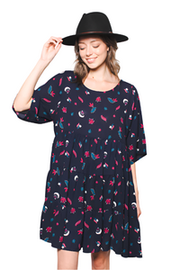 Women's Woven Printed Half Sleeve Scoop Neck Baby Doll Dress