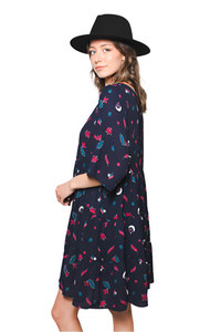 Women's Woven Printed Half Sleeve Scoop Neck Baby Doll Dress