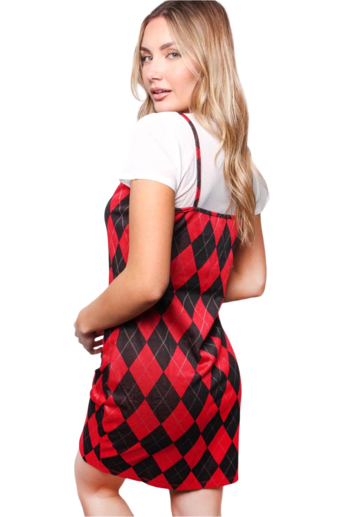 Women's Sleeveless Printed Dress with Short Sleeve Mesh Top