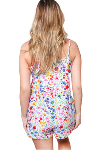 Women's Spaghetti Strap Tie Front Floral Romper