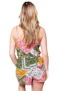 Women's Spaghetti Strap Tie Front Printed Romper