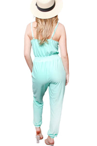 Women's Sleeveless Spaghetti Strap Ruched Waist Jumpsuit