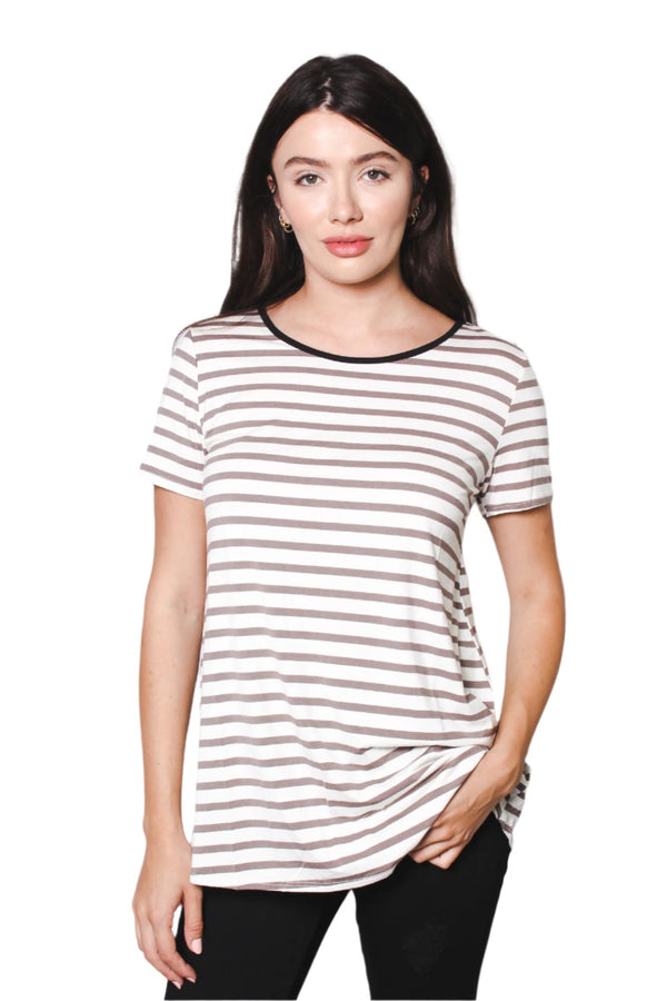 Women's Short Sleeve Scoop Neck Tunic Top with Back Detail