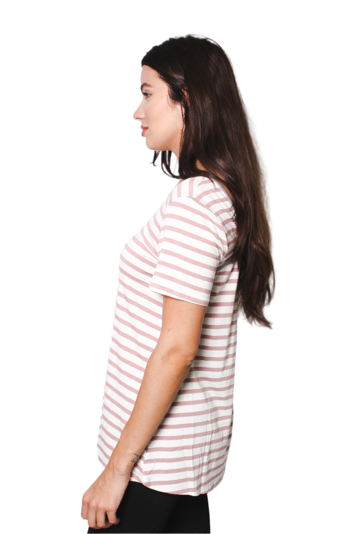 Women's Short Sleeve Scoop Neck Tunic Top with Back Detail