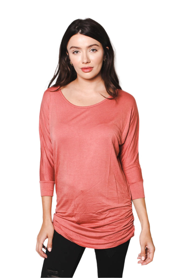 Women's 3/4 Sleeve Cinch Side Tunic Top