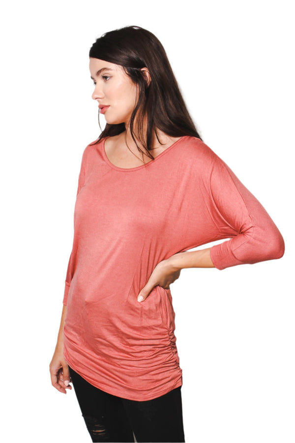 Women's 3/4 Sleeve Cinch Side Tunic Top