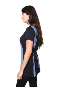 Women's Short Sleeve Two Tone Tunic Top with Back Tie