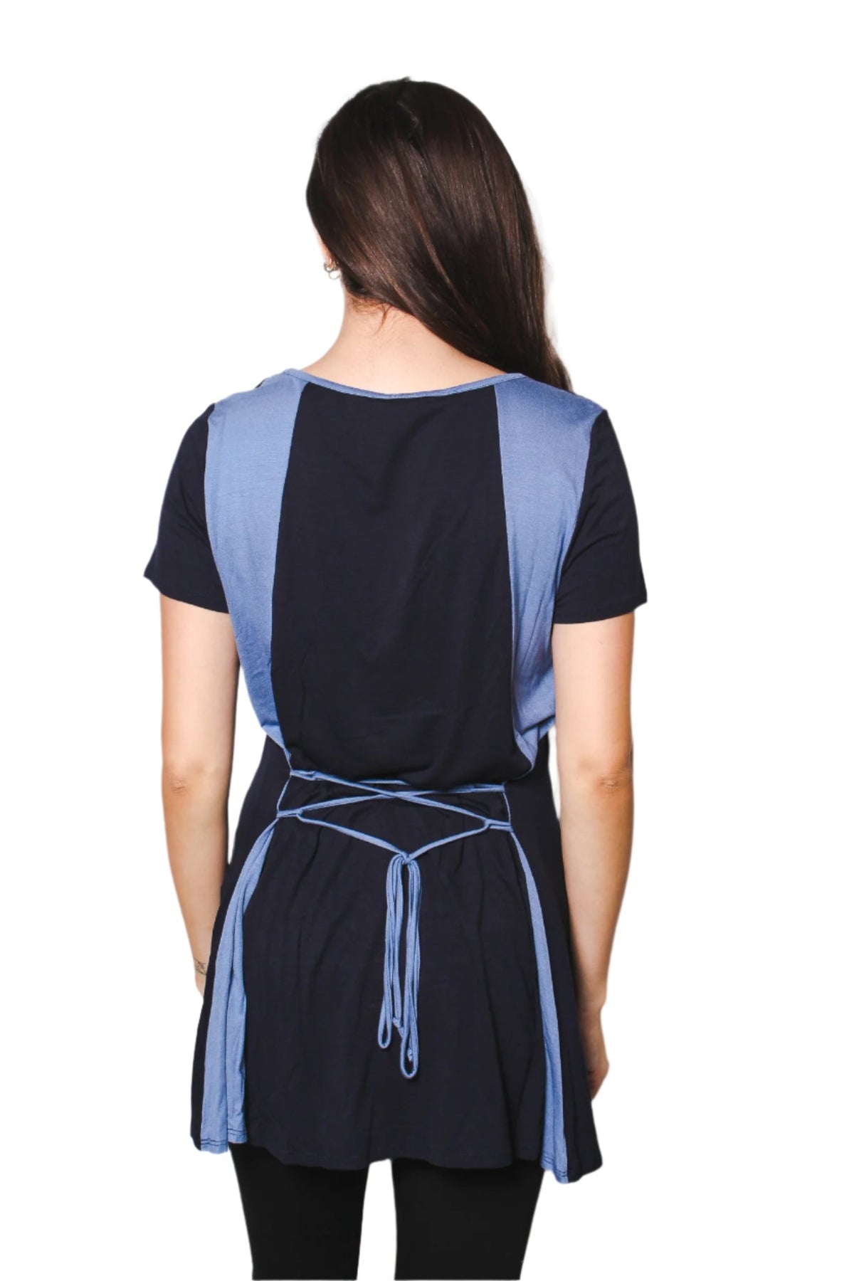 Women's Short Sleeve Two Tone Tunic Top with Back Tie