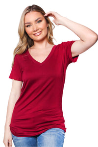 Women's Short Sleeve V Neck Solid Top
