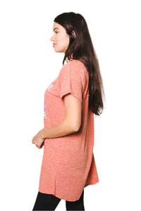 Women's Round Neck Short Rollup Sleeve Tunic Shirt with "Together Mother Daughter Forever" Print