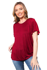 Women's Ruffle Sleeve Round Neck Plain Top