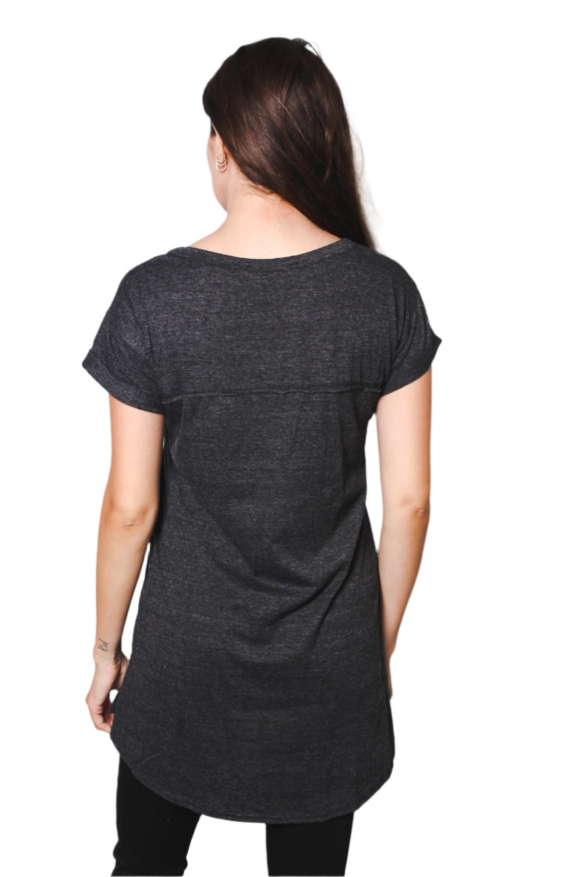 Women's Round Neck Short Rollup Sleeve Tunic Shirt with "Together Mother Daughter Forever" Print