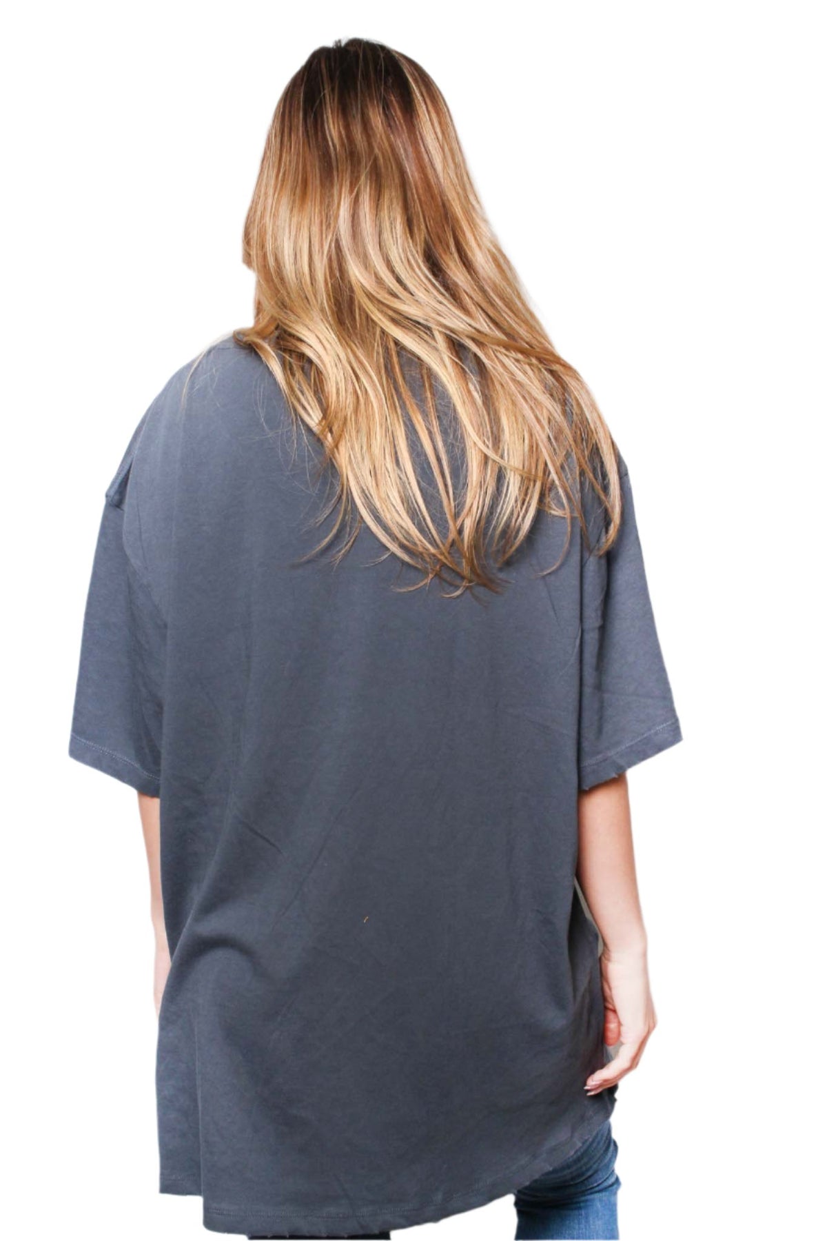 Women's Elbow Sleeve Round Neck Holes Solid Top