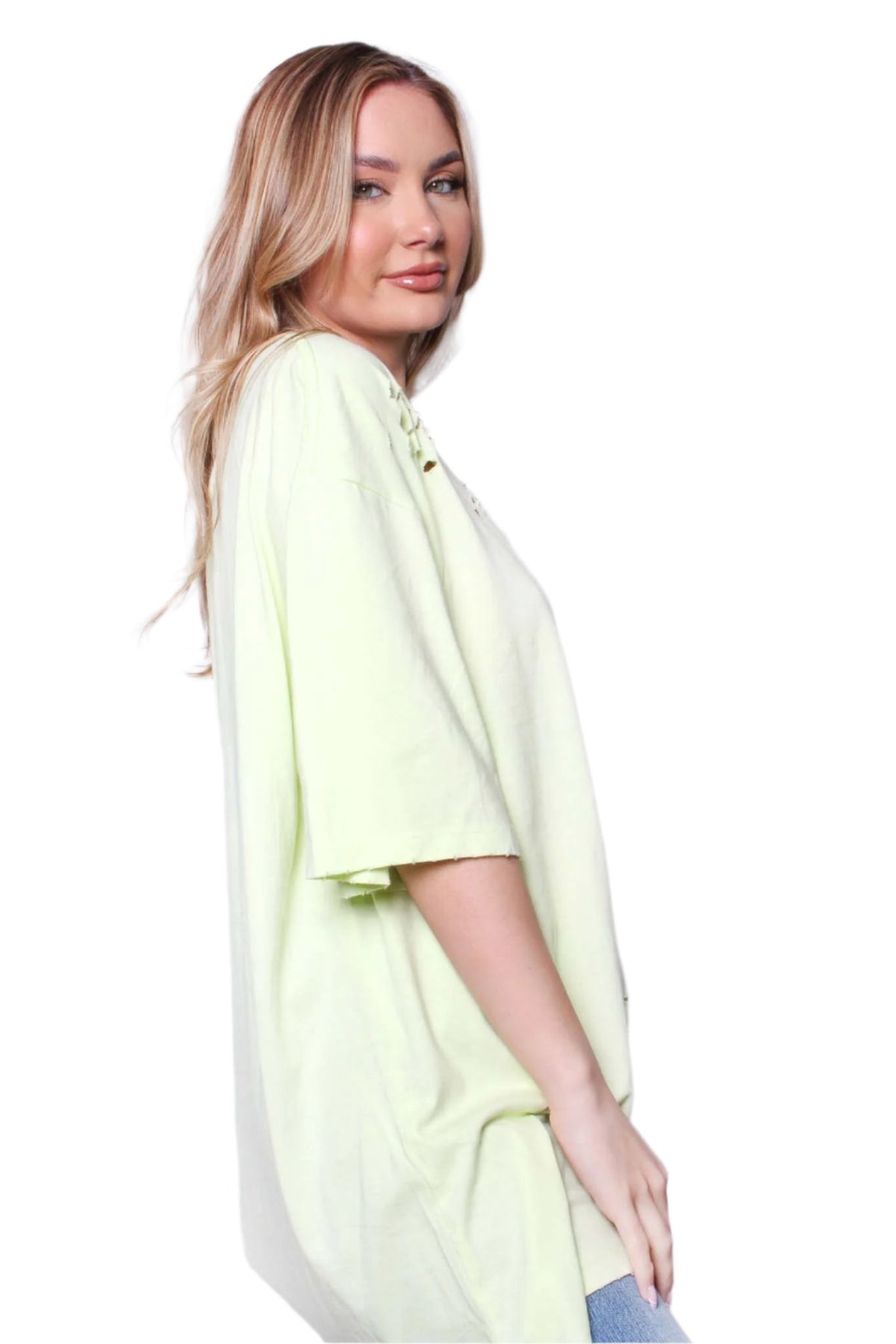 Women's Elbow Sleeve Round Neck Holes Solid Top