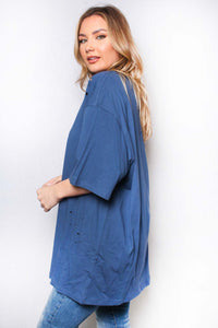 Women's Elbow Sleeve Round Neck Solid Top with Holes