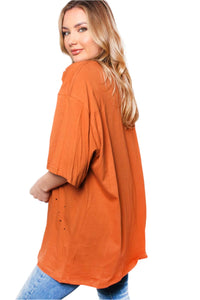 Women's Elbow Sleeve Round Neck Solid Top with Holes