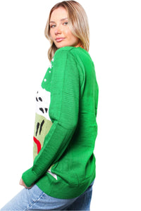 Women's Crew Neck Long Sleeves Knit Christmas Print Sweater
