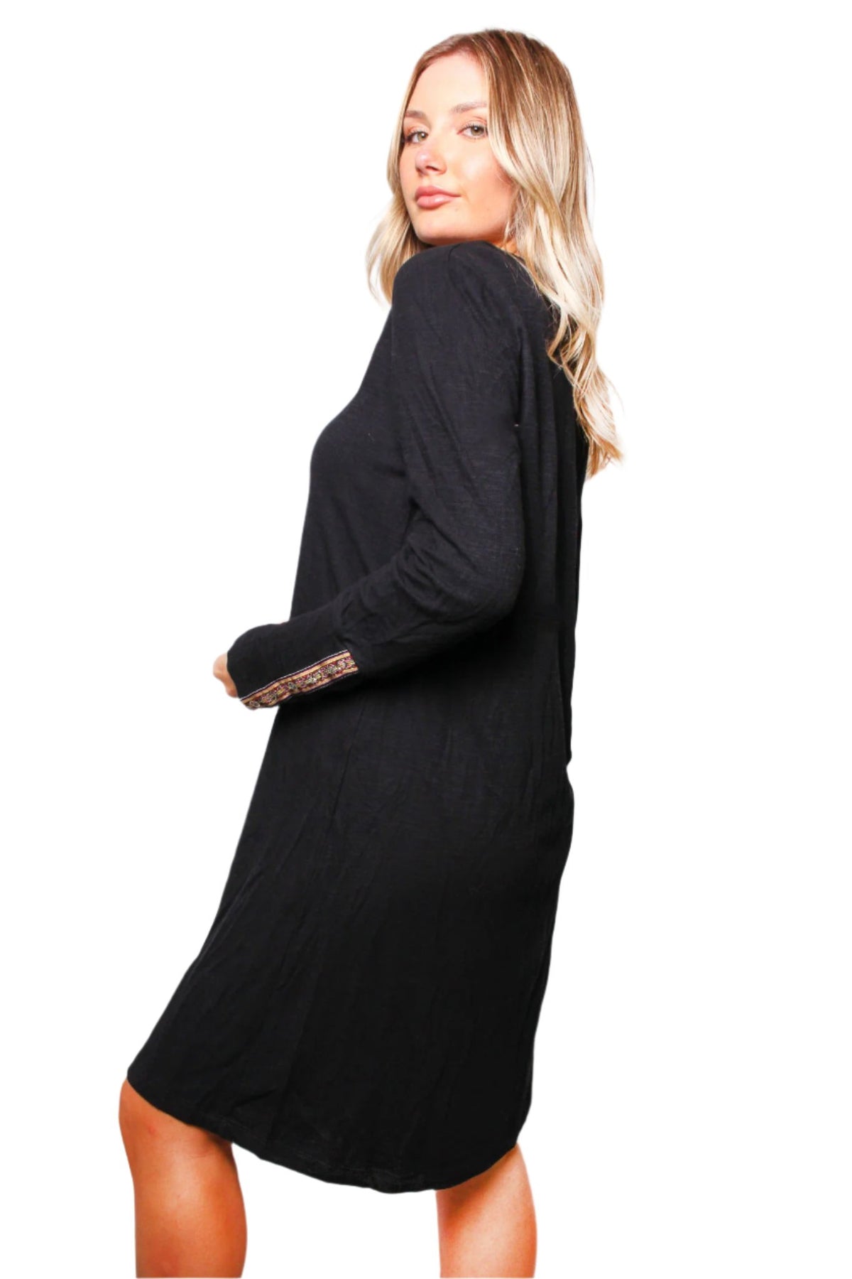 Women's Long Sleeve Ribbed Cuff Detail Mini Dress