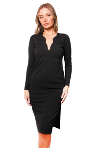 Women's Long Sleeve V Neck Side Slit Dress