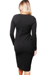 Women's Long Sleeve V Neck Side Slit Dress