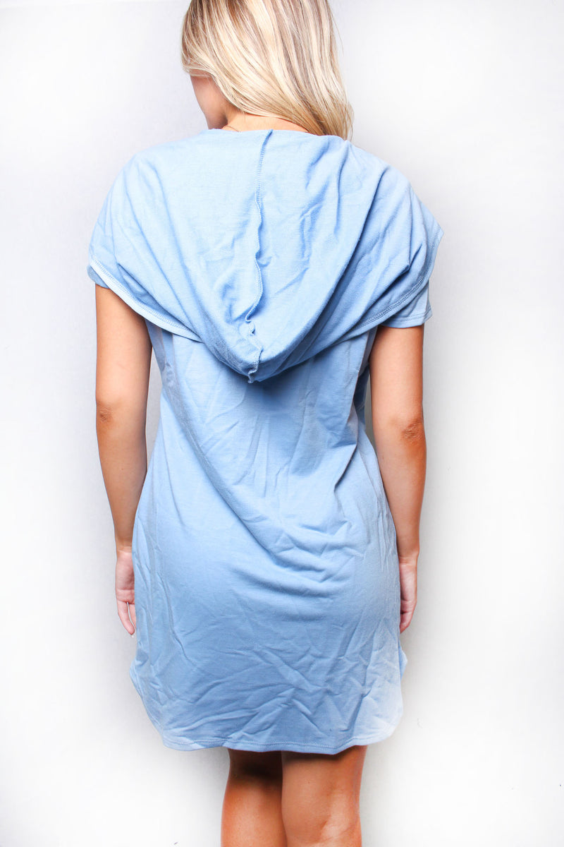 Women's Short Sleeve Deep V Neck Hooded Mini Dress