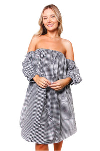 Women's Off The Shoulder Checkered Mini Dress