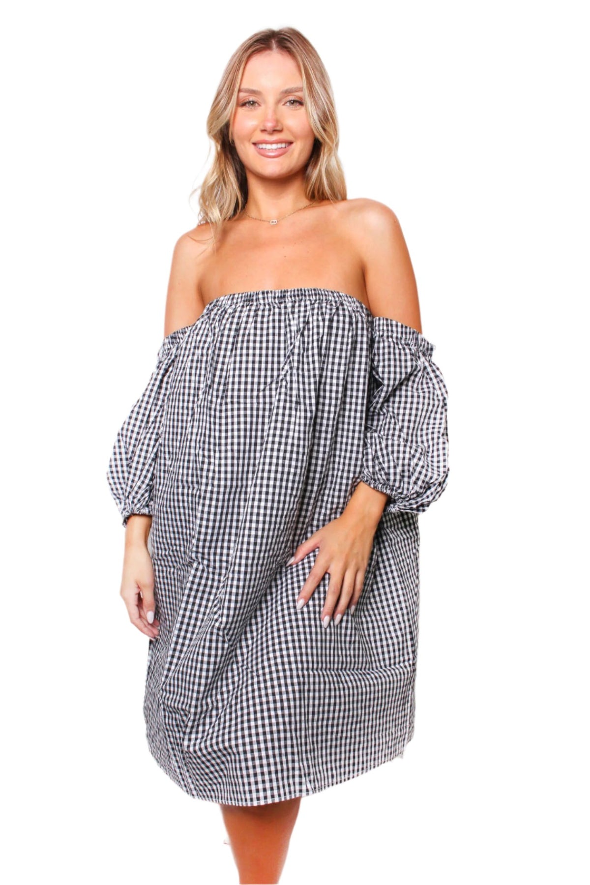 Women's Off The Shoulder Checkered Mini Dress