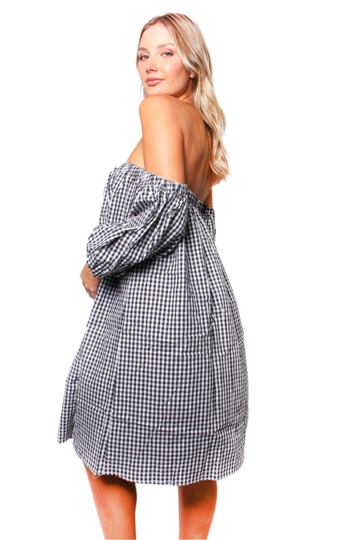 Women's Off The Shoulder Checkered Mini Dress