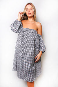 Women's Off The Shoulder Checkered Mini Dress