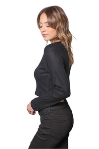 Women's Long Sleeve V Neck Button Down Crop Top