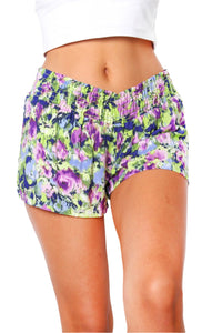 Women's Ruffle Elastic Floral Print High Waisted Shorts