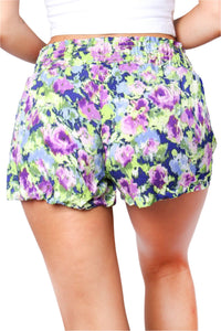 Women's Ruffle Elastic Floral Print High Waisted Shorts