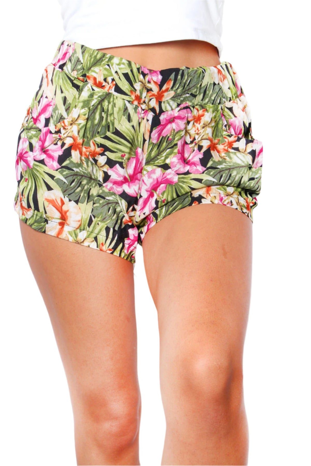 Women's Floral Print High Waist Pocketed Shorts