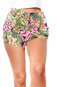 Women's Floral Print High Waist Pocketed Shorts