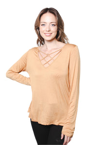 Women's Long Sleeve Zig Zag String Top