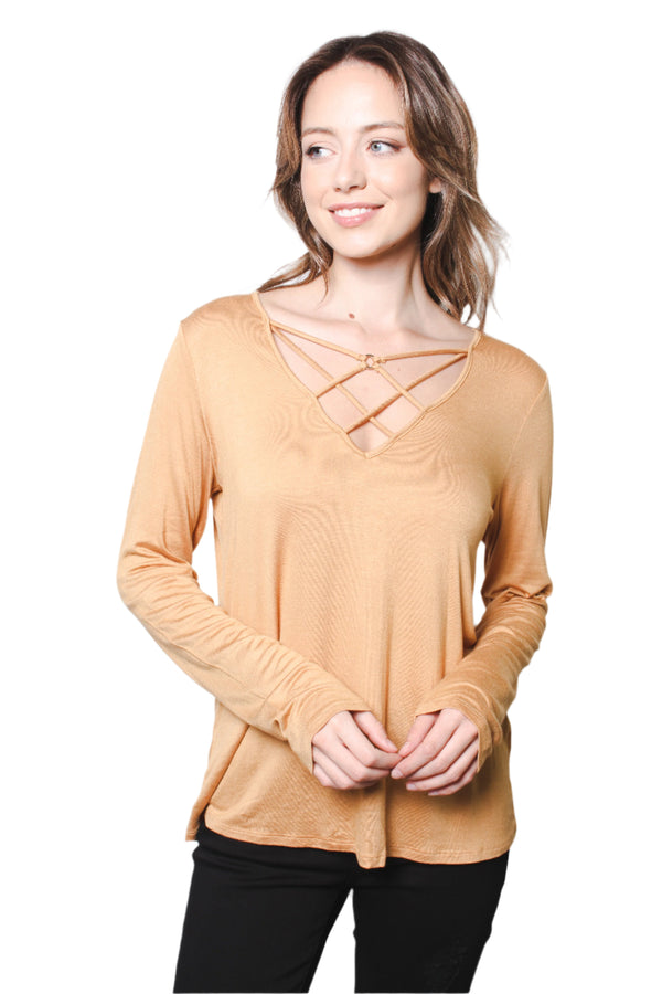 Women's Long Sleeve Zig Zag String Top