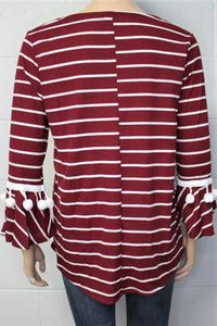 Women's Bell Sleeve Ruffle Stripe Top With Detail