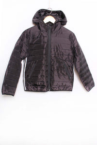 Women's Long Sleeves Zip Down Hooded Taping Puffer Jacket